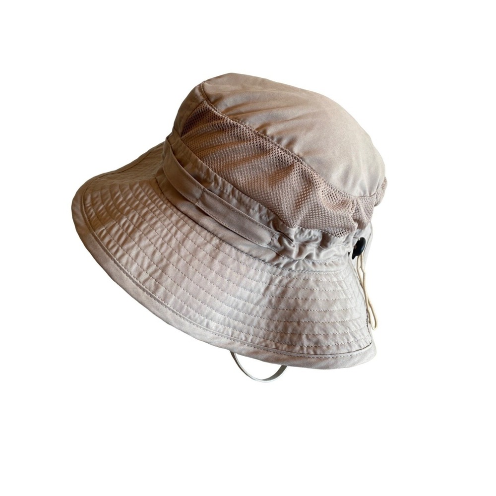 Lightweight Beige Polyester Bucket Hat With Mesh Ventilation & Adjustable Drawst